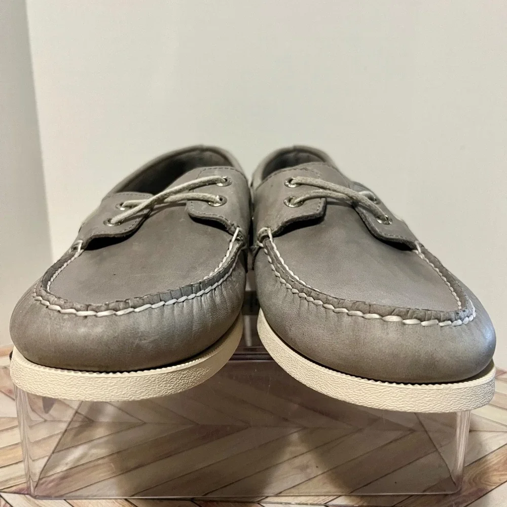 Sperry Topsider Authentic Original 2 Eye Boat Shoes Men 10 Grey Leather Nautical